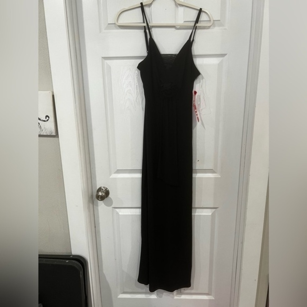 A.U.W Elegant Black Spaghetti Strap with Rose Dress